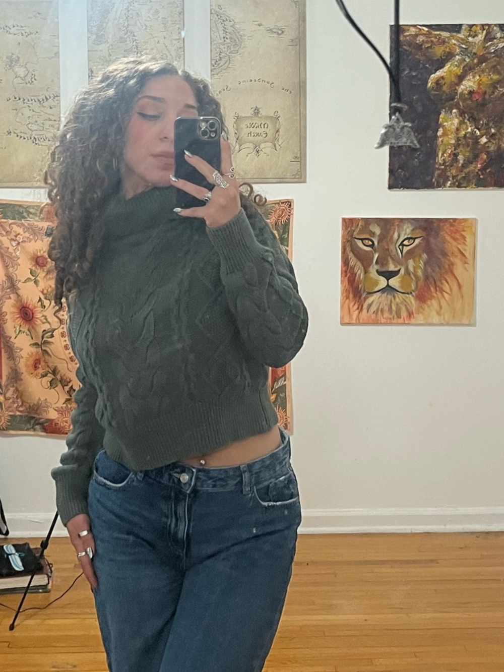 Forever 21 Olive Green Cable Knit Sweater